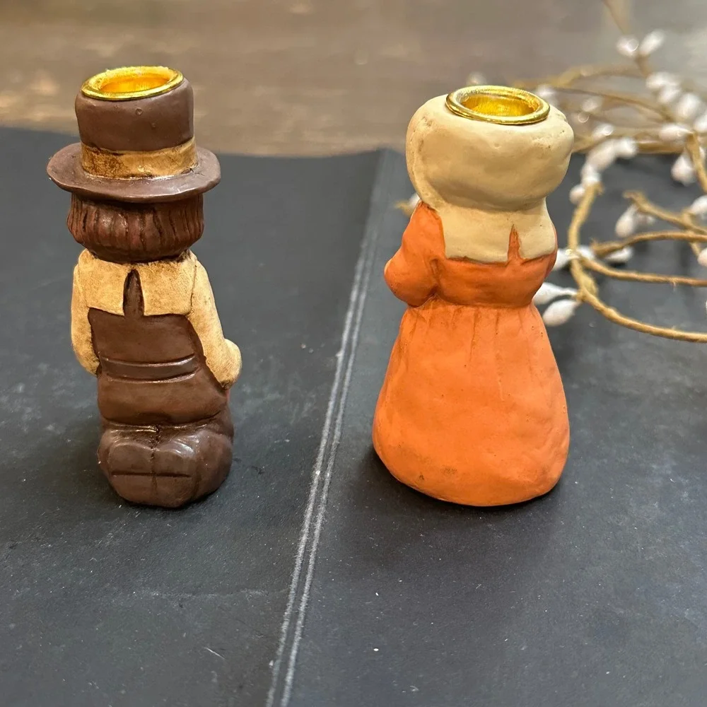 Kurt S. Adler Thanksgiving Pilgrims Candle Holders Resin Vintage‎ Man Woman